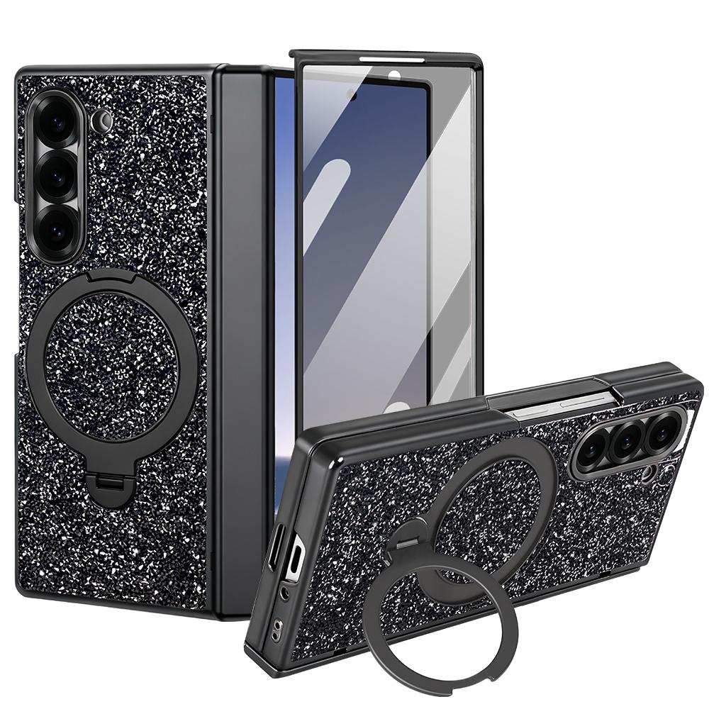 High Quality Flash Diamond Plating Case For Samsung Galaxy Z Fold 7 & Fold 6 Anti Peeping Film Magnetic Rotating Stand Cover