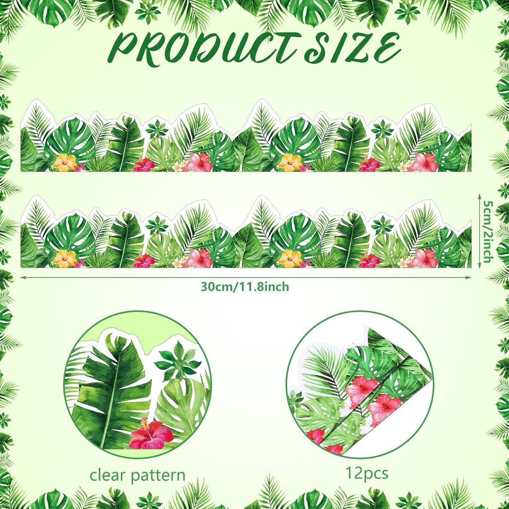 12 Pcs Boho Greenery Magnetic Border Tropical Leaves Bulletin Board Border Greenery Plant Strips Trim Bulletin Board Decorations for Back To School