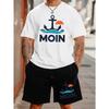 European Size Moin  Men'S Plus Size Casual Short Sleeve T-Shirt - Vibrant Orange with Anchor & "MOIN" Print, Loose Fit, Breathable Summer