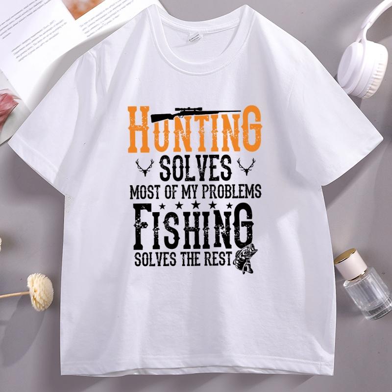 Hunting Solves Most of My Problems T Shirt Women Fishing Solves The Rest Hunting TShirt Casual Loose Short Sleeve Tees Clothes