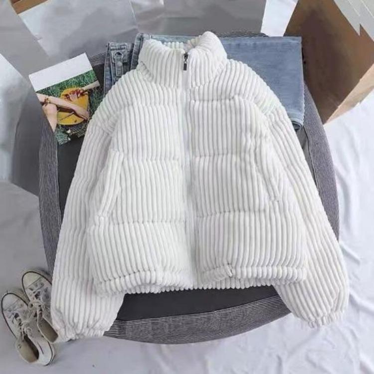 Winter Warm Women's Padded Corduroy Jacket Quilted Down Puffer Coat Thickened Zip Up Long Sleeve Outerwear