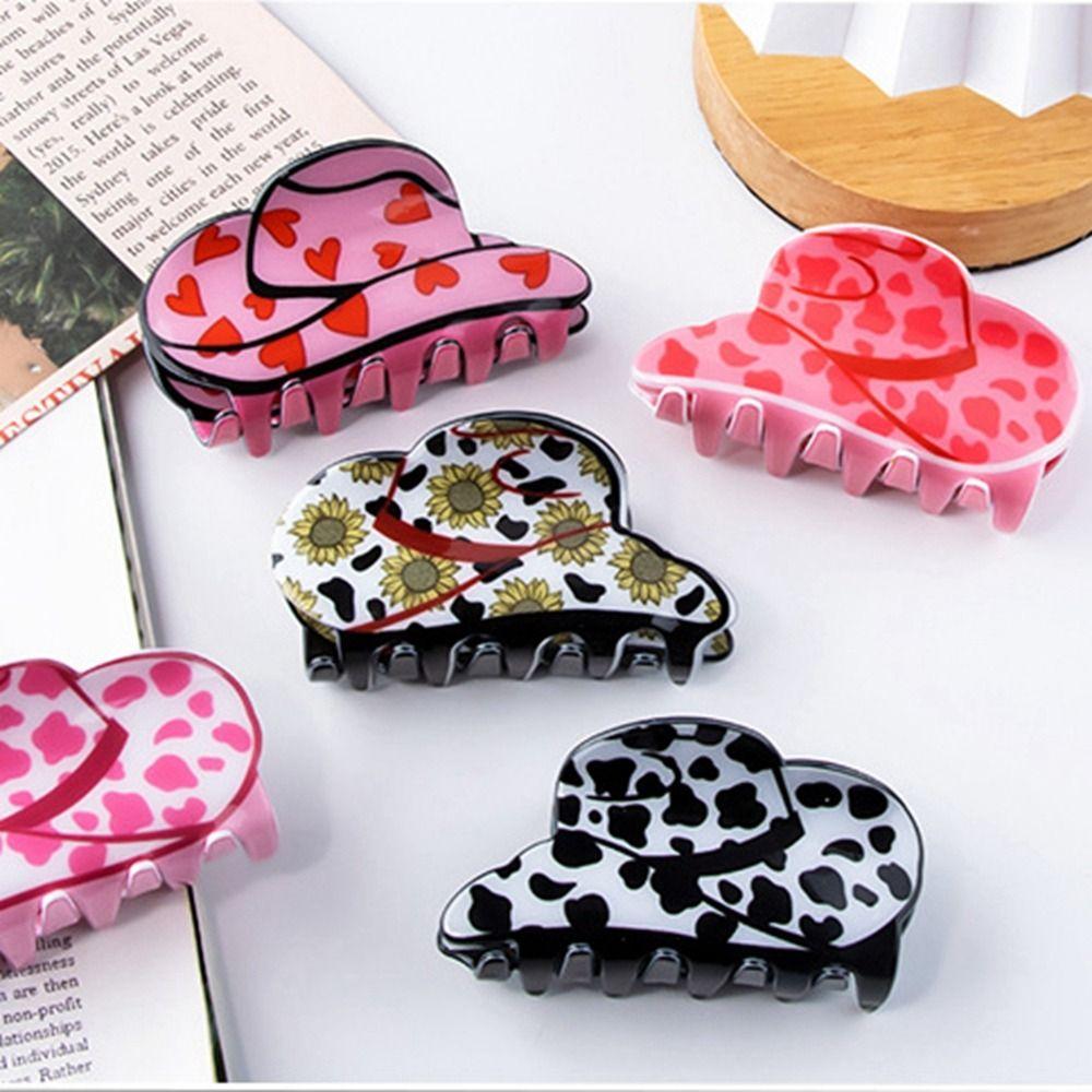 Heart Plastic Hair Clip Cap Shape Cowboy Hat Hair Claw Fashion   Daily