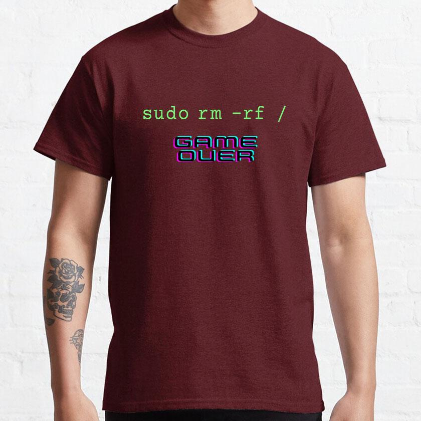 Sudo Rm -rf  GAME OVER Linux Command Geek Nerd Terminal Ubuntu Computer 100% Cotton Clothing Printed Plus Size T-Shirt for Man