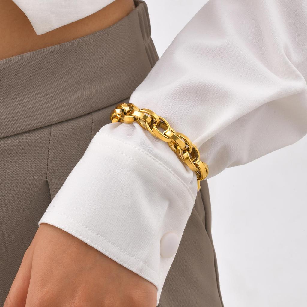 Fashion Cuban Stainless Steel Gold Coarse Bracelet Women'S Jewelry 961