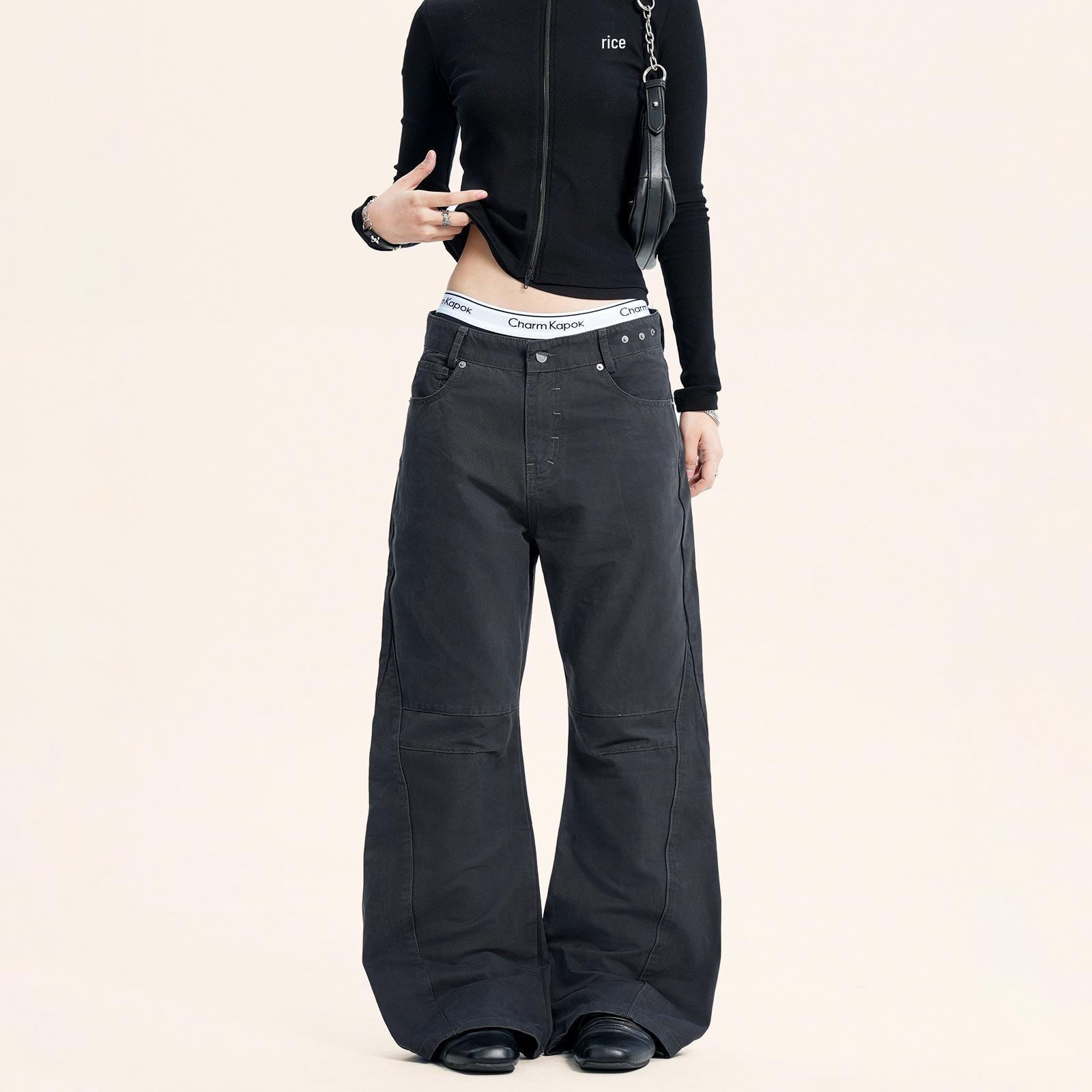 

Джинсы Yongfang Retro Micro-Flare Унисекс Угольно-серый Приталенный Extra Large древесный уголь/серый