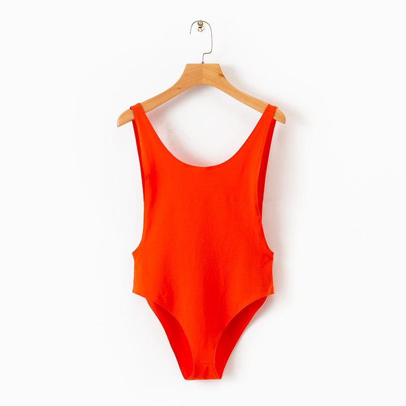 

Европейский и американский женский однотонный сексуальный весенний комбинезон без рукавов на одно плечо с облегающим базовым костюмом L красный