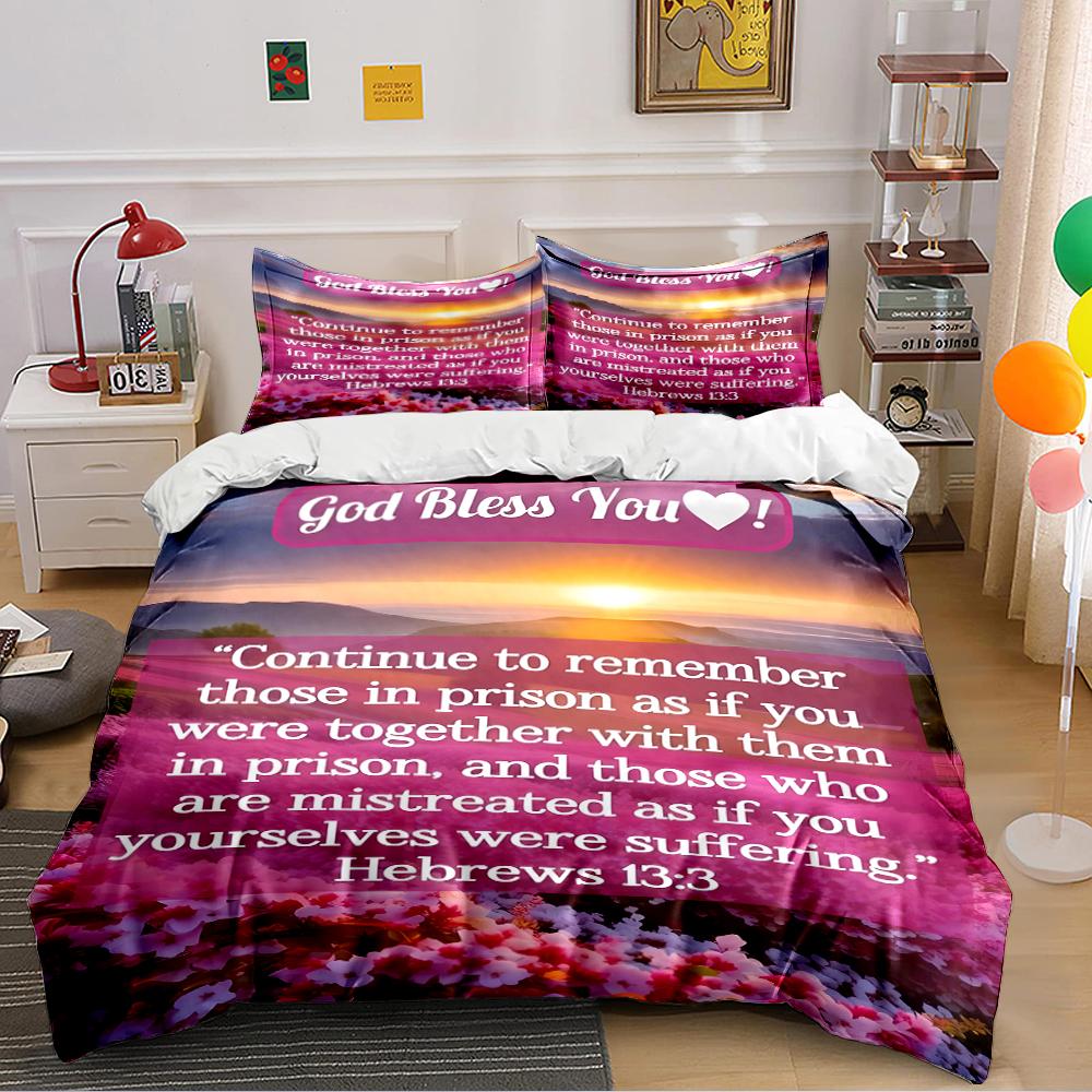 Christian Bedding Set with Hebrews 13:3 Quote Bedding Set (1 Duvet Cover, 2 Pillowcases, Duvet Not Included)