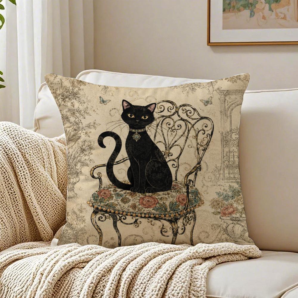 Cute Cartoon Cat Pillow Case Double-Sided Plush Sofa Cushion Covers Organic Breathable Invisible Zipper