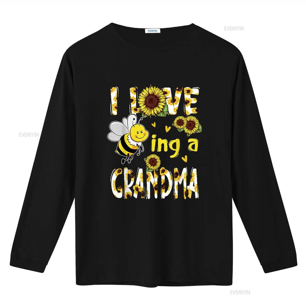 T-Shirt für Damen Muttertag Ich liebe es, Oma zu sein Sonnenblume Biene Lässig Oberteile Schwarz 2XL Vintage Gewaschen Dehnbar