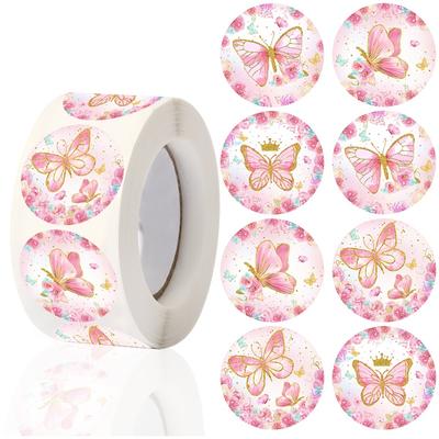 500pcs/Roll Butterfly Stickers Labels Stamps Round Butterfly Multicolor Envelopes Cute Closure Wedding Party Decorations Sticker