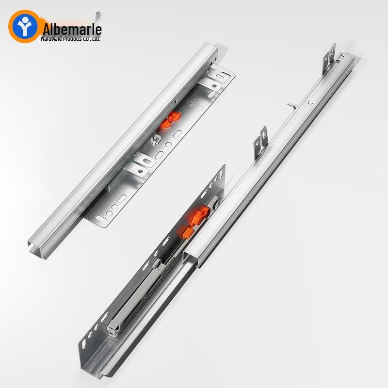 Two-Section Damping Side Mount Drawer Slide for Cabinets - Hole-Free, Hidden Bottom Guide Rail