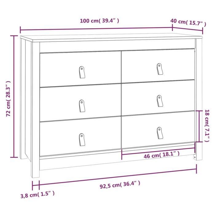 821765 vidaXL Armoire latérale Blanc 100x40x72 cm Bois de pin massif