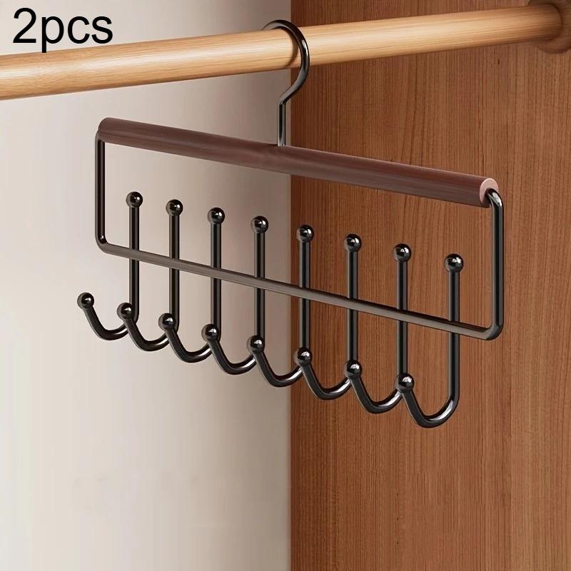 

2pcs Strap Hanger Multi Functional Underwear Vest Storage Artifact Home Dormitory Solid Wood Hook Wave Wardrobe Drying Rack