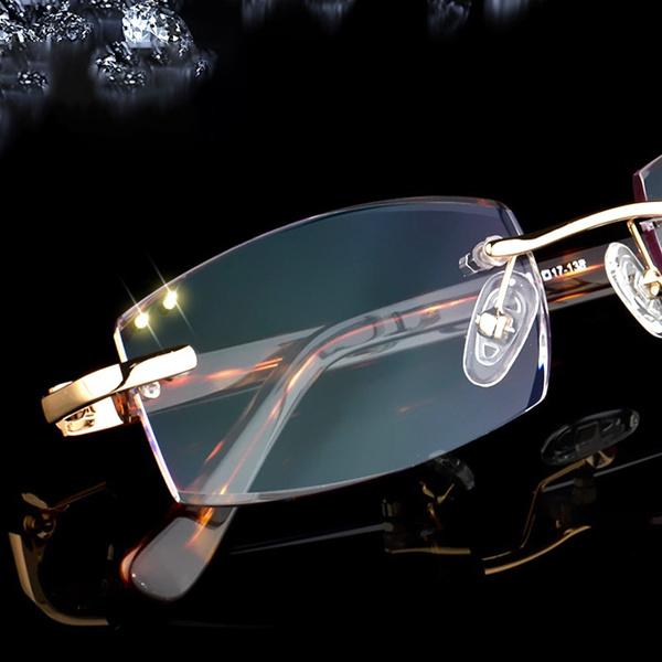 Lesebrille Randlos Diamantschliffrahmen Quadratische Lesebrille Herren Damen Presbyopie Anti-Blaulicht