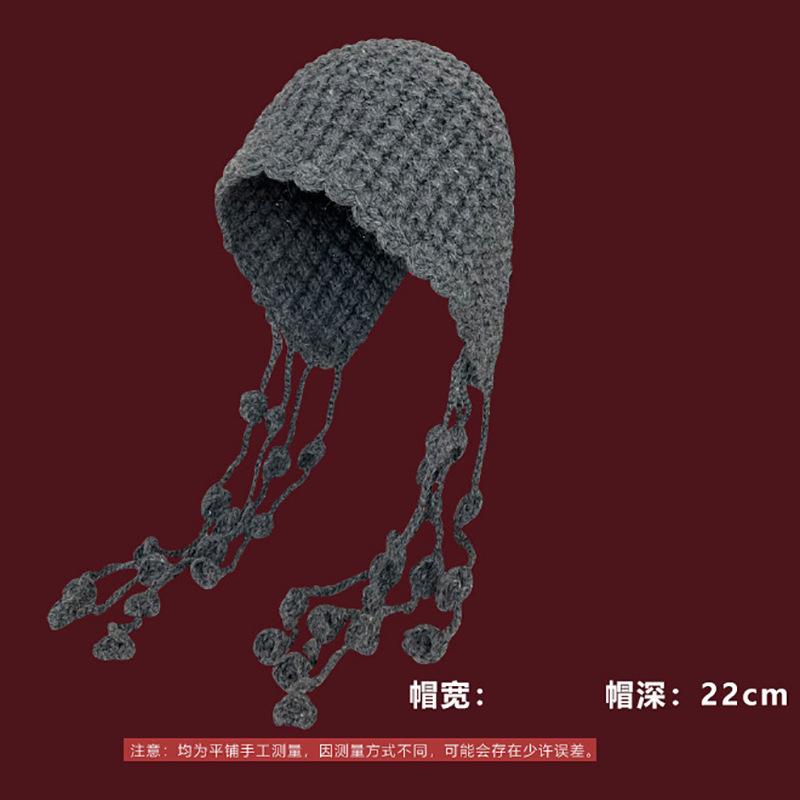 Hollow Pearl Pendants, Handmade Wrapped Hats, Women's Ethnic Style Knitted Pullover Hats, Vintage Large Toe Pile Hats