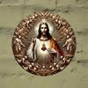 Sacred Heart of Jesus 8x8 Inch Round Metal Sign, Religious Wall Decor, Foil Art for Home Bedroom Living Room