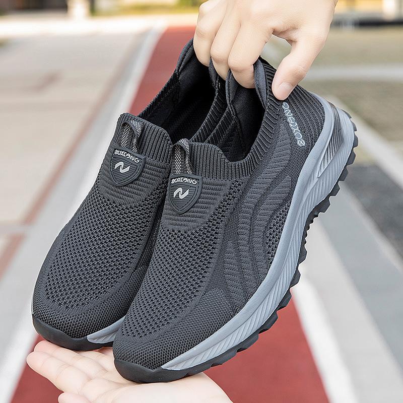 Elderly elderly shoes light and breathable fly-woven mesh men and women one-pedal single-mesh cloth shoes middle-aged and elderly father walking shoes