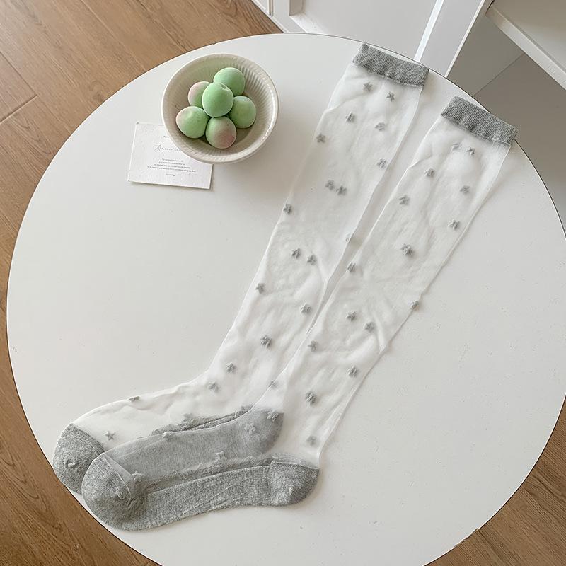 Crystal Silk Socks Stockings Women Summer Ultra-thin Transparent Nylon Long Socks Heart Print Lolita Kawaii Socks Women Stocking