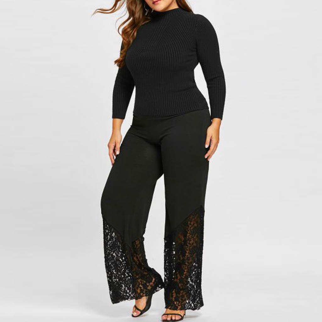 Women Casual Plus Size Lace Loose Wide Leg Leggings Sports Pants