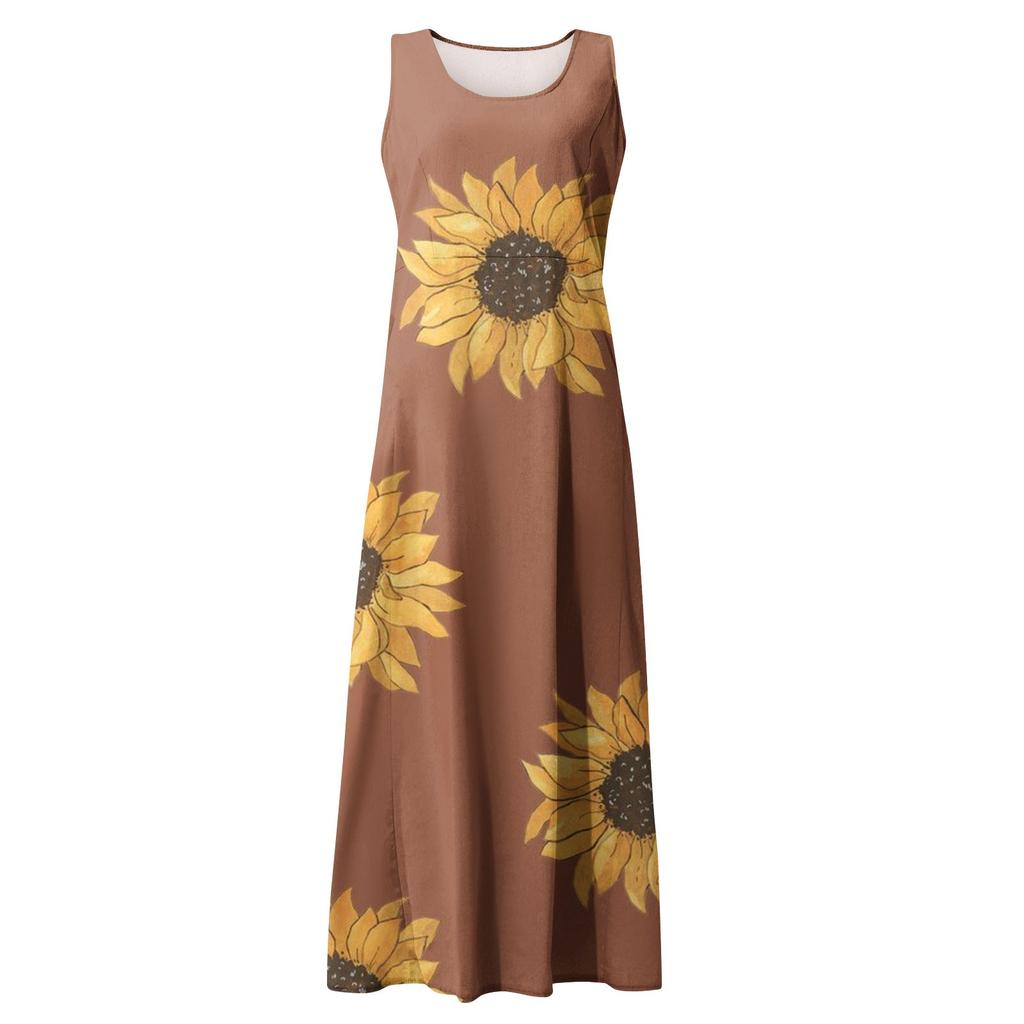 Dámské letní ležérní módní šaty s kulatým výstřihem a kulatým výstřihem s potiskem
