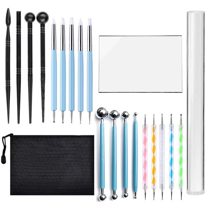 

Набор из 21 инструмента для лепки из глины с прижимной доской, силиконовой ручкой для точечной росписи и круглым стержнем для керамики и полимерной глины