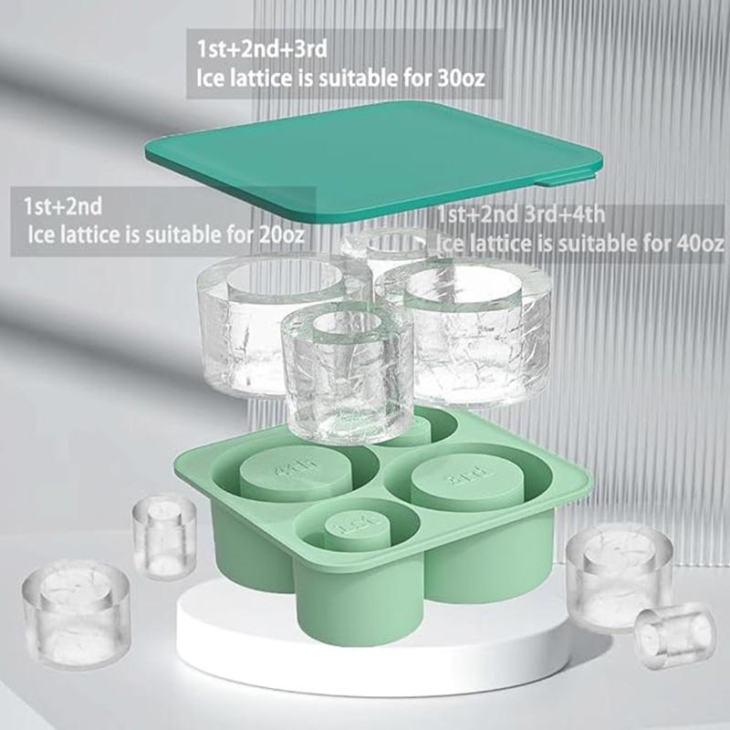 2/3/4/30 Grid Ice Cube Tray Mold for Tumbler Stanley Cup Silicone Cylinder Ice Cube Maker Mold with Lid For 20oz 30oz 40oz