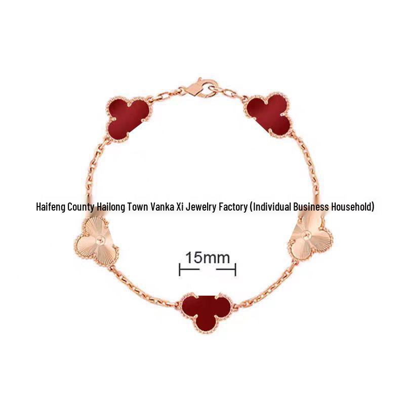 Bransoletka V Gold z Różowego Złota 18K z Koniczyną na Szczęście, Fioletowym Chalcedonem i Czerwonym Agatem dla Kobiet