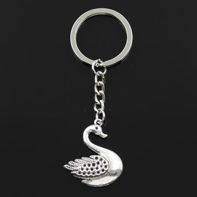 Fashion 30mm Key Ring Metal Key Chain Keychain Jewelry Antique   Plated Swan 32x27mm Pendant