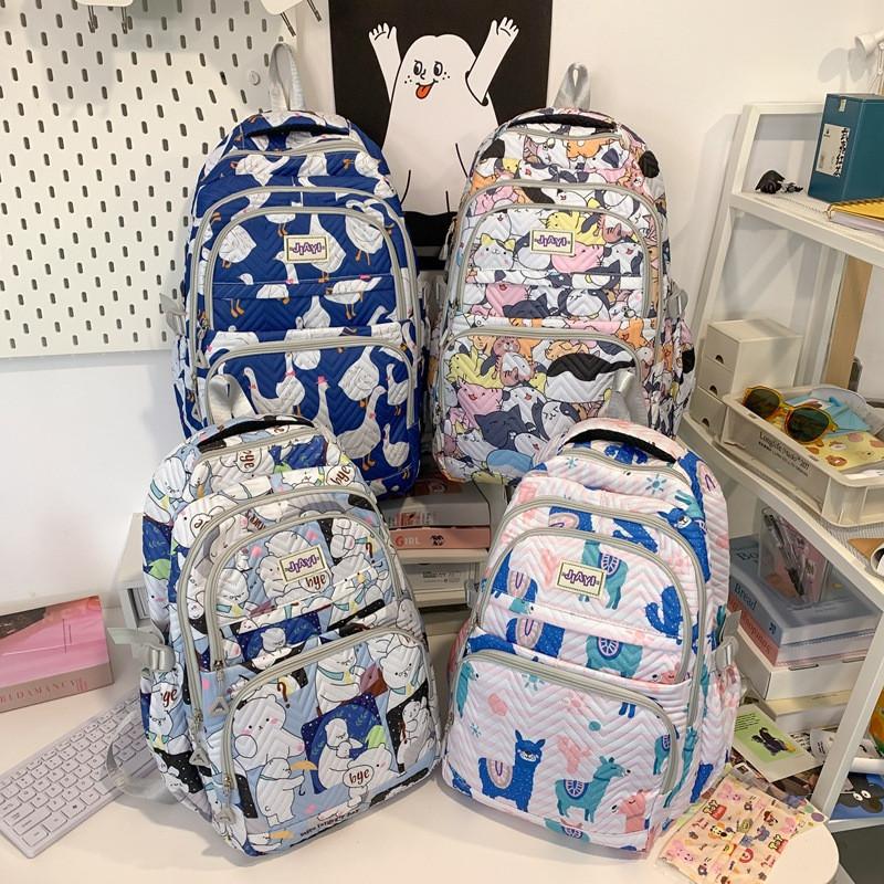 Cute Goose Cartoon Cat White Bear Sheep Pattern Student Backpack Teens For