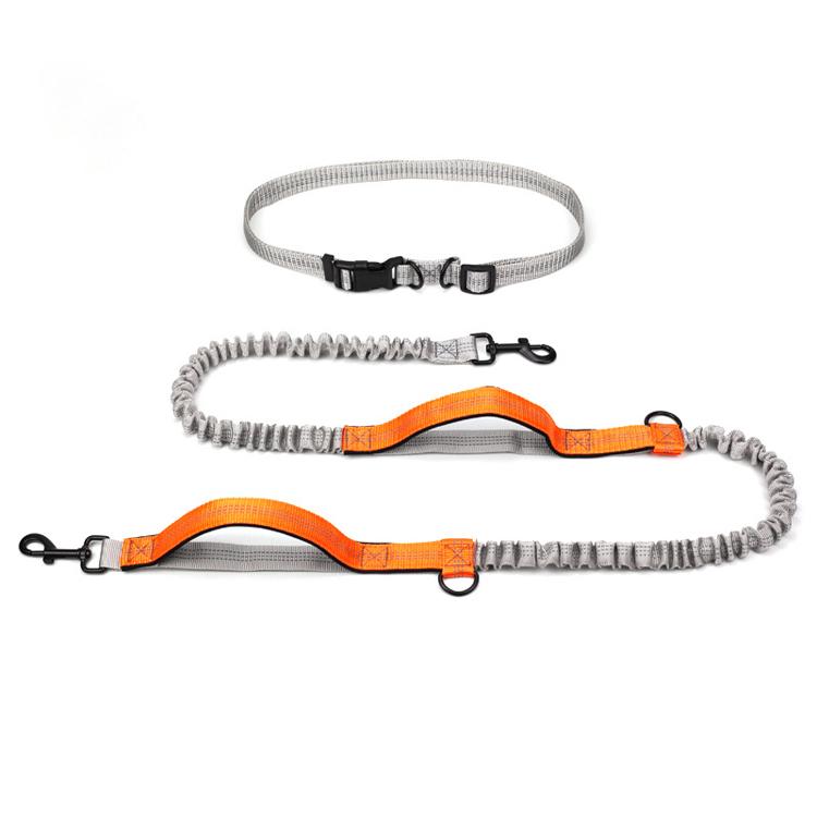 Dual Handle Solid Nylon Elastic Bungees Retractable Rope Hands-Free Dog Running Leash with Adjustable Waist Belt