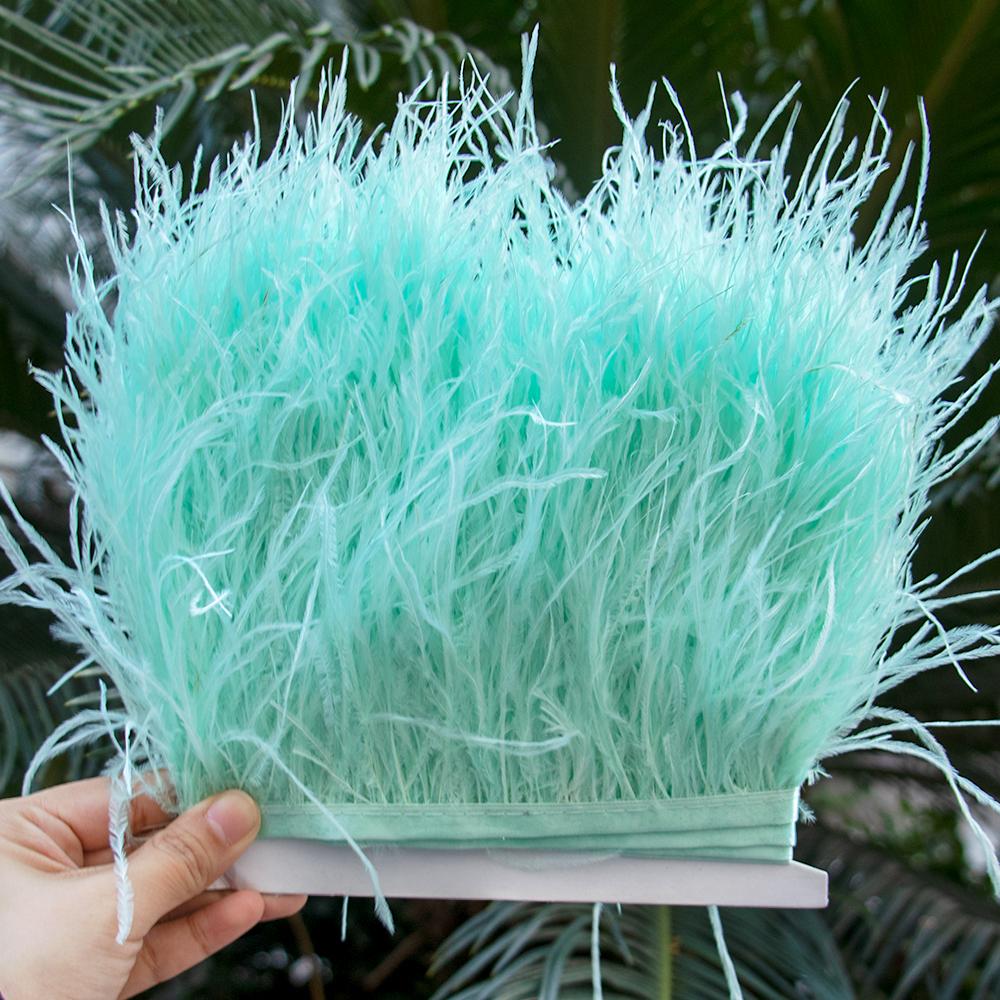1M Natural Ostrich Feathers Trim White Clothing Sewing Ribbon 8-10cm Feather Fringe for Wedding Party Decoration Crafts Plumes