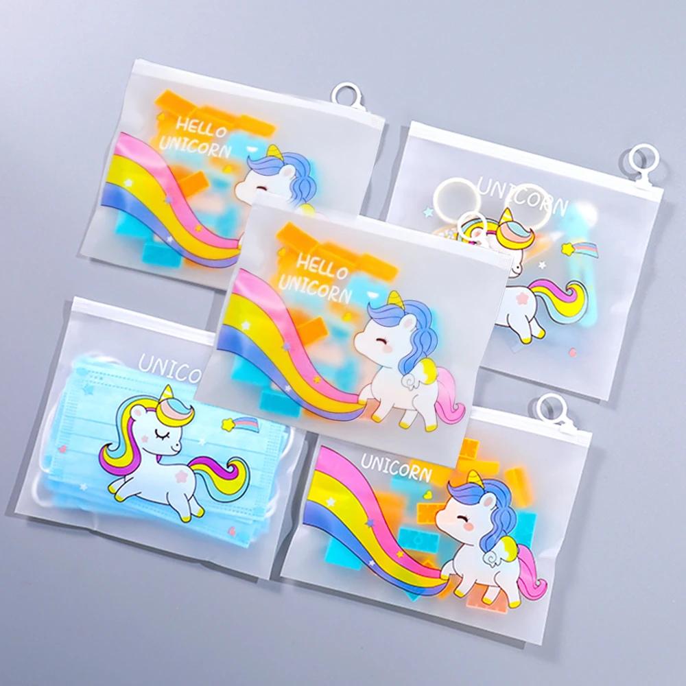 Runtow 10pcs 21x17cm Cute Unicorn Cartoon File Storage Bag, Transparent Zipper Storage Bag,Birthday Gift Bag,Baby Shower