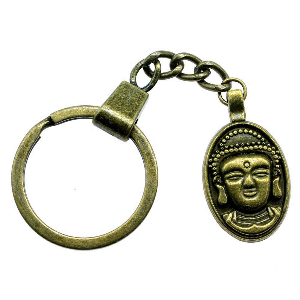 Chiefs Pharaohs Buddha Spiritual Amulet Pendant Antique Bronze Metal Keychain with 30mm Ring for Couples