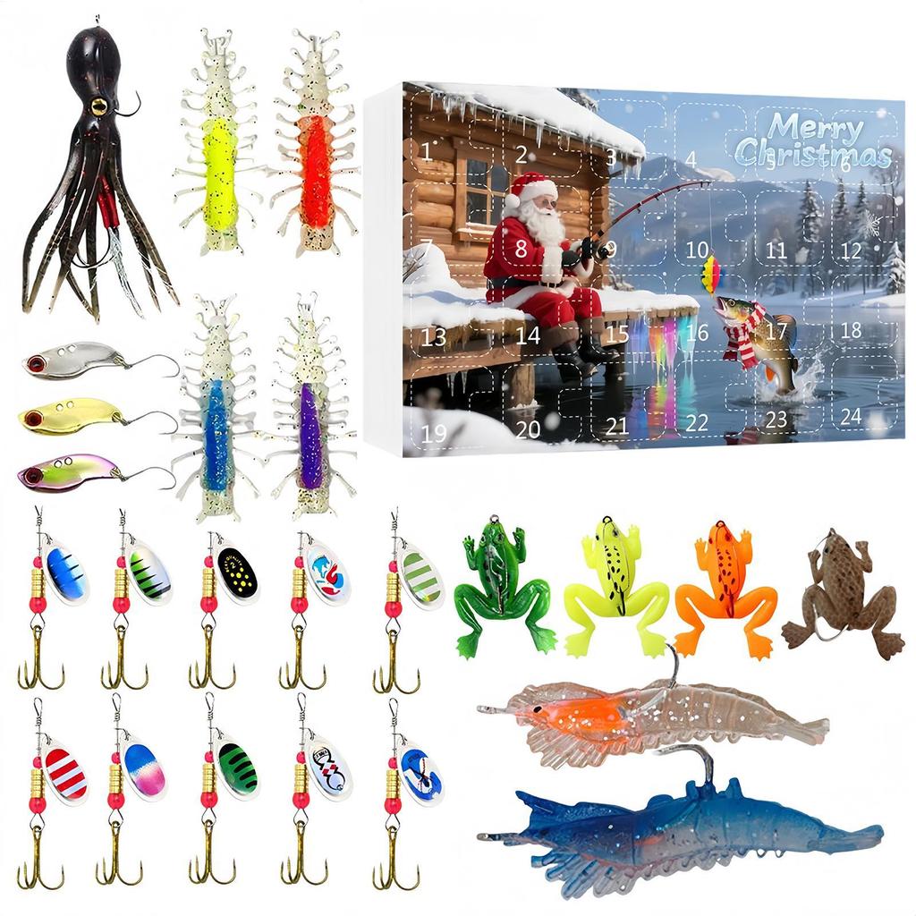 Fishing Lure Christmas Countdown Calendar 24 Days Advent Christmas Fishing Lure Tackle Kit For Lake Stream River Bass Trout Men