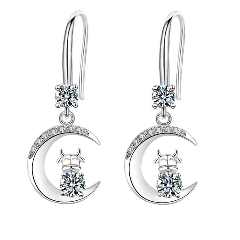 Chinese Zodiac Cow Earrings Moon Cow Drop Earrings Long Superior Temperament Ear Hooks