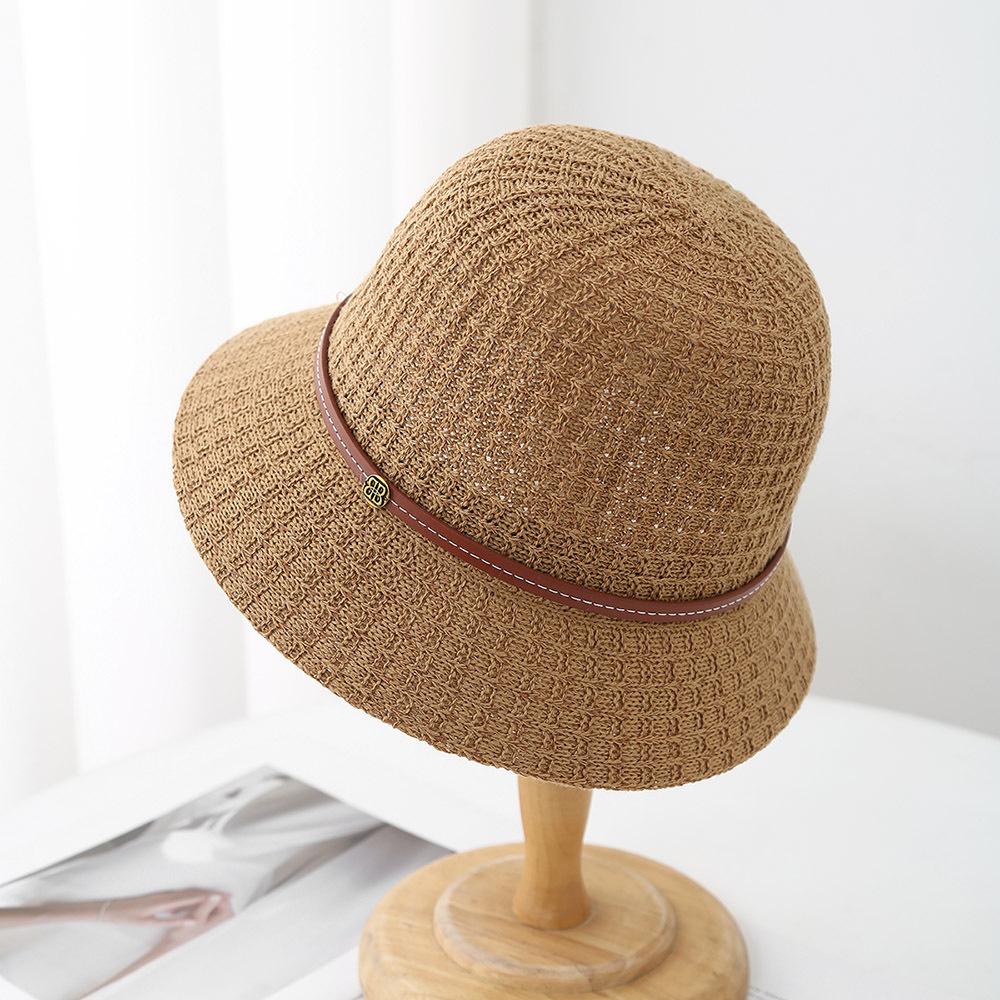 

Шляпа женская весенне-летняя вязаная шляпа-ведро купольная дорожная солнцезащитная шляпа с короткими полями соломенная шляпа кожаная веревочная солнцезащитная шляпа от солнца M（56-58cm） хаки