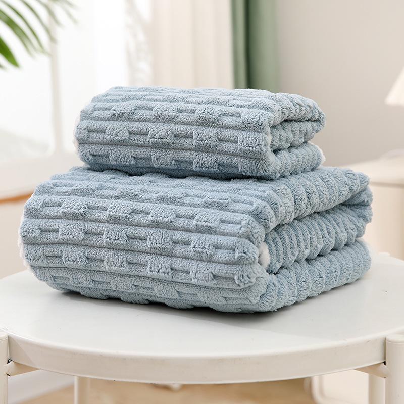 Coral Fleece Three-Piece Bath Set: Thick, Absorbent, Non-Shedding Towels with Hair Drying Cap.