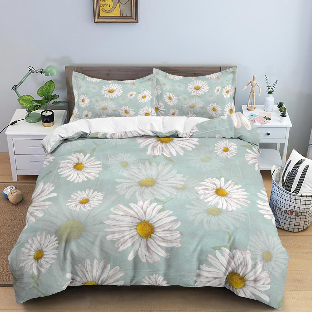 Daisy King Queen Duvet Cover Flowers Butterfly Bedding Set For Kids Teens Adults White Floral Theme 2/3pcs Polyester Quilt Cover