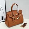 24 European and American Retro Horse Head Platinum Bag Leather Women's Bag Crossbody Bag Versatile Top Layer Bag Cowhide Bag 2024 Handheld