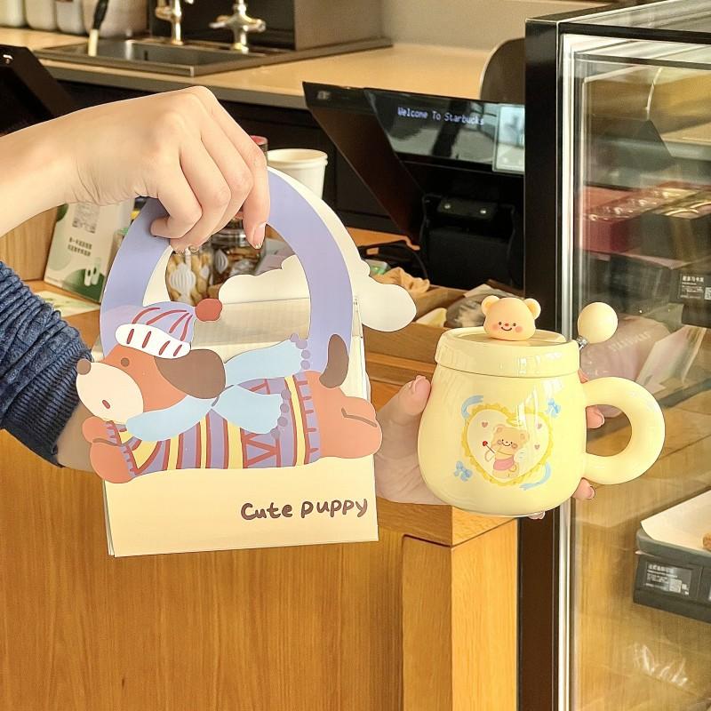 Butter Bear Mug with Lid Girl Cute Ceramic Drinking Water Cup Couple Coffee Cup Birthday Gift