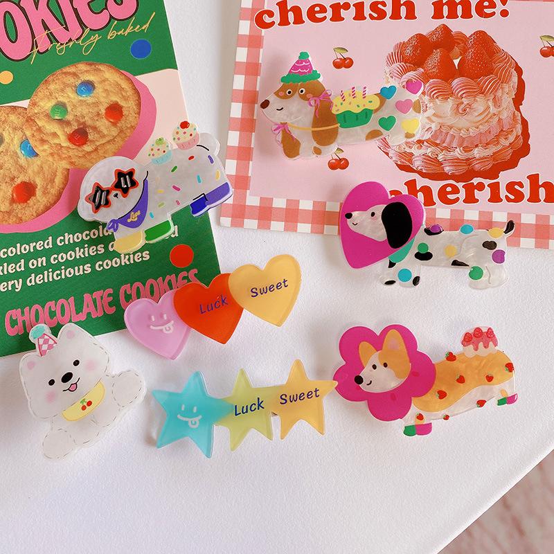 Süße süße Hunde-Haarnadel, Cartoon-Entenschnabel-Clip, Herz, Stern, Acryl, Pony, Haarspange, gebrochene Haarspange, All-Match-Haar-Accessoires