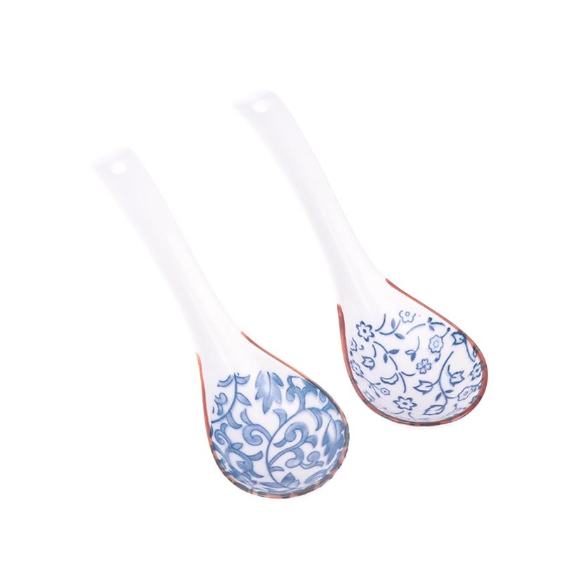 1Pc Blue And White Porcelain Soup Spoon Household Tableware Retro Japanese Style Ceramic Soup Spoons For Home Restaurant
