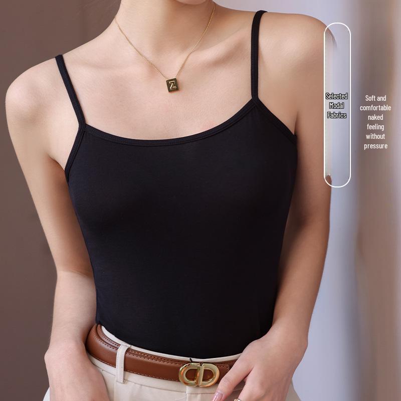 Women's Modal Black Slim Fit Camisole: Large Size, Short Length, Spring & Summer Base Layer.