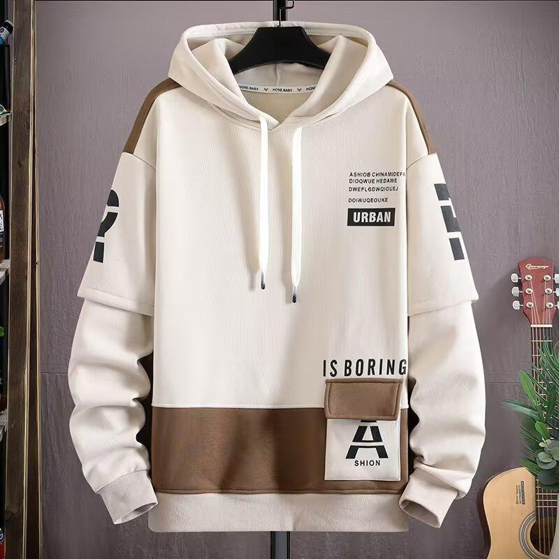 Herren Hoodies Pullover Herren Kapuzenpullover Frühling und Herbst Ins Locker Tide Marke Buchstaben Druck Alleskönner Plus Samt Jacke