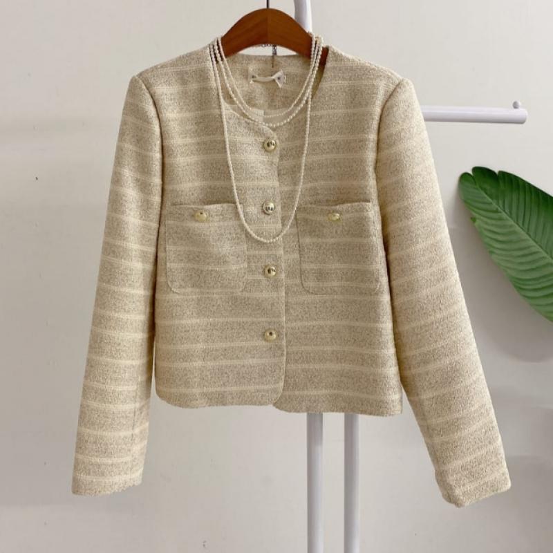 Honey J Women S Stripe Pocket Gold Button Tweed Jacket  2 Color 