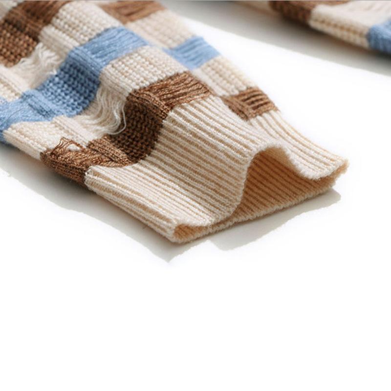 Svetr Dámský M - 6XL Plus Size Jarní a Podzimní Dámský Volný Pohodlný Svetr s Kulatým Výstřihem a Pruhy Pružný Univerzální Svetr s Dlouhým Rukávem