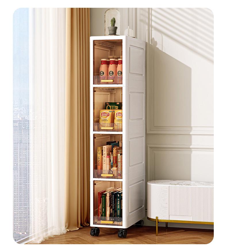 Plastic Bathroom Floor-Standing Multi-Layer Storage Cabinet with Flip-Up Shelf