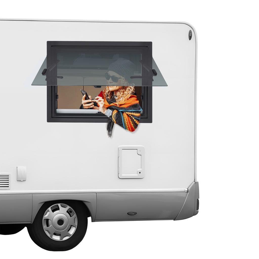 RV Push-out Window Aluminum Alloy 4mm Tempered Glass 65° Opening Screen Lockable Handle 30-80mm Wall Fit for RVs Trailers