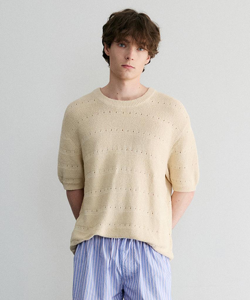 Le Mad Boucle Scallop Round Half Knit - Beige