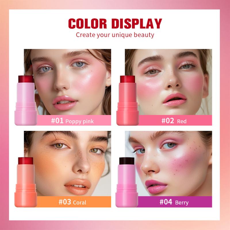 Jelly Powder Blusher for Lazy People, Long-lasting Color Development, Moisturizing and Shimmering Rouge, Powder Blusher Stick